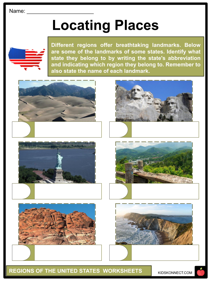 Regions of the United States Worksheets Kids Activity Zone