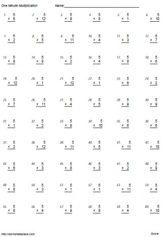 5 times table multiplication worksheet