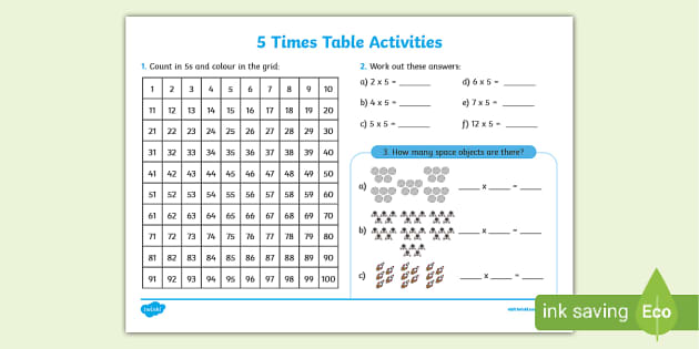 FREE! - 5 x Tables Worksheet - Maths Resources - Twinkl