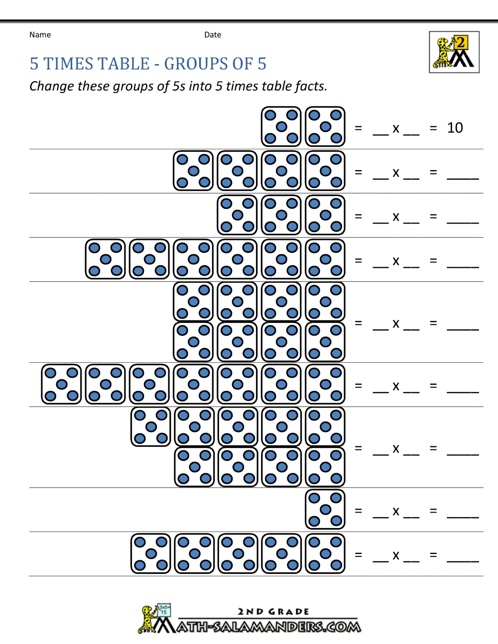 5 times table worksheet