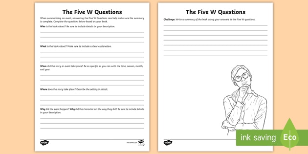 The 5 Ws Worksheet Questions Activity | ELA Resources