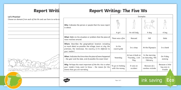The 5 Ws Worksheet: News Report Writing - English - Twinkl