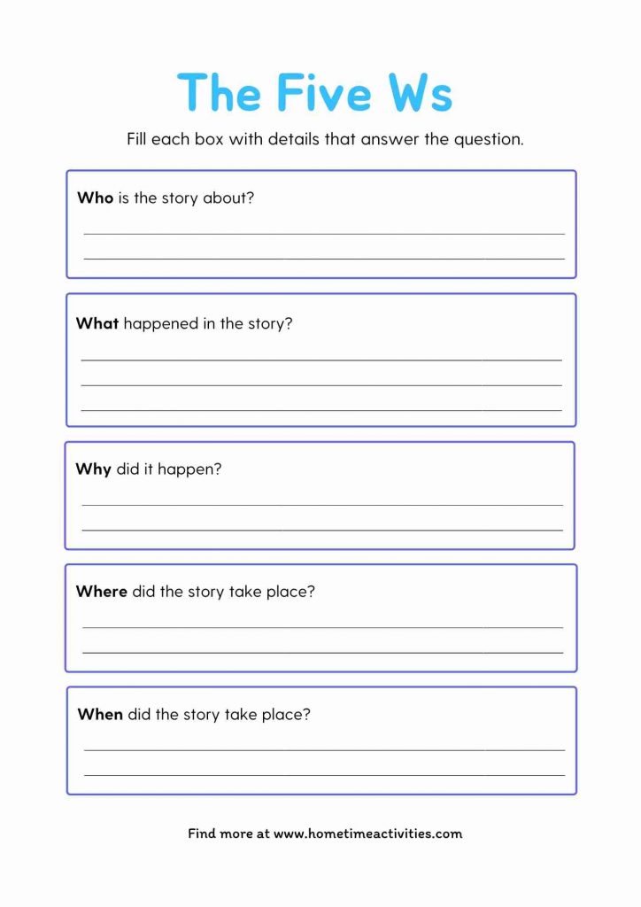 Five W Questions - Who What When Where Why - Home Time Activities