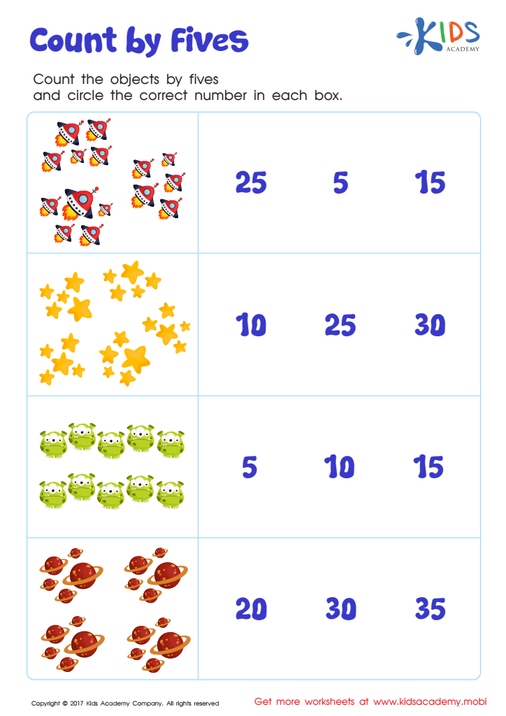 Space Math Printable Worksheet: Skip Counting by 5s Free Printout ...