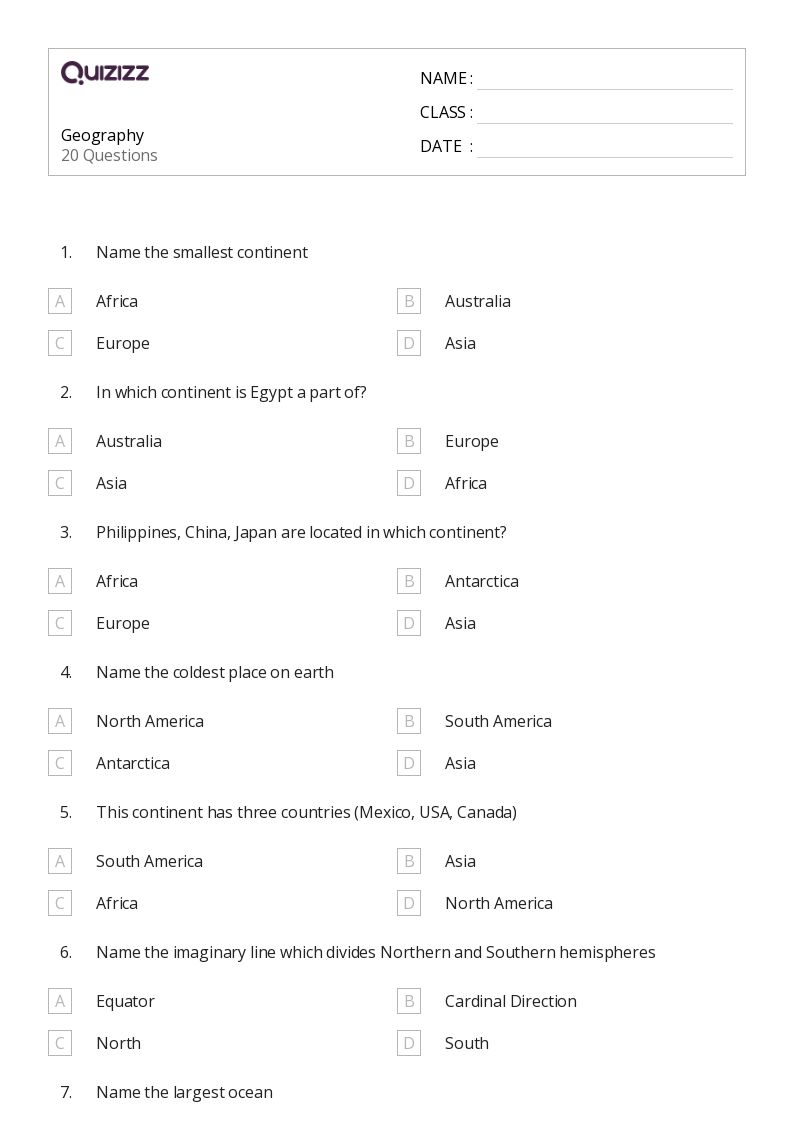 5th geography worksheet