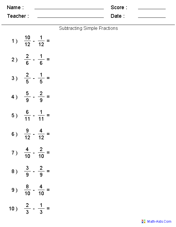 5th grade adding and subtracting fractions worksheet