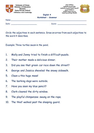 Adjectives Worksheet | PDF