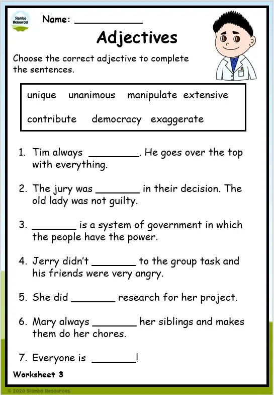 Grade 5 Adjectives Worksheets | Free Printables | English Worksheets