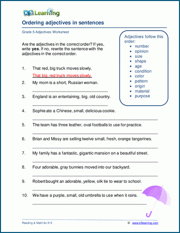 Proper order of adjectives worksheets | Worsheets library
