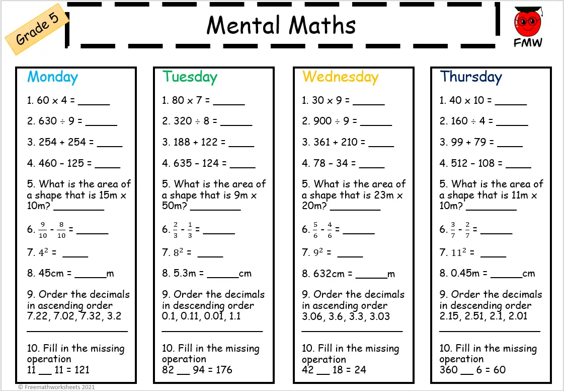 Grade 5 Math Worksheets | Free Worksheets | Printables