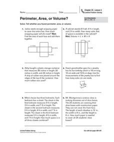 Perimeter, Area or Volume? Worksheet for 5th Grade | Lesson Planet