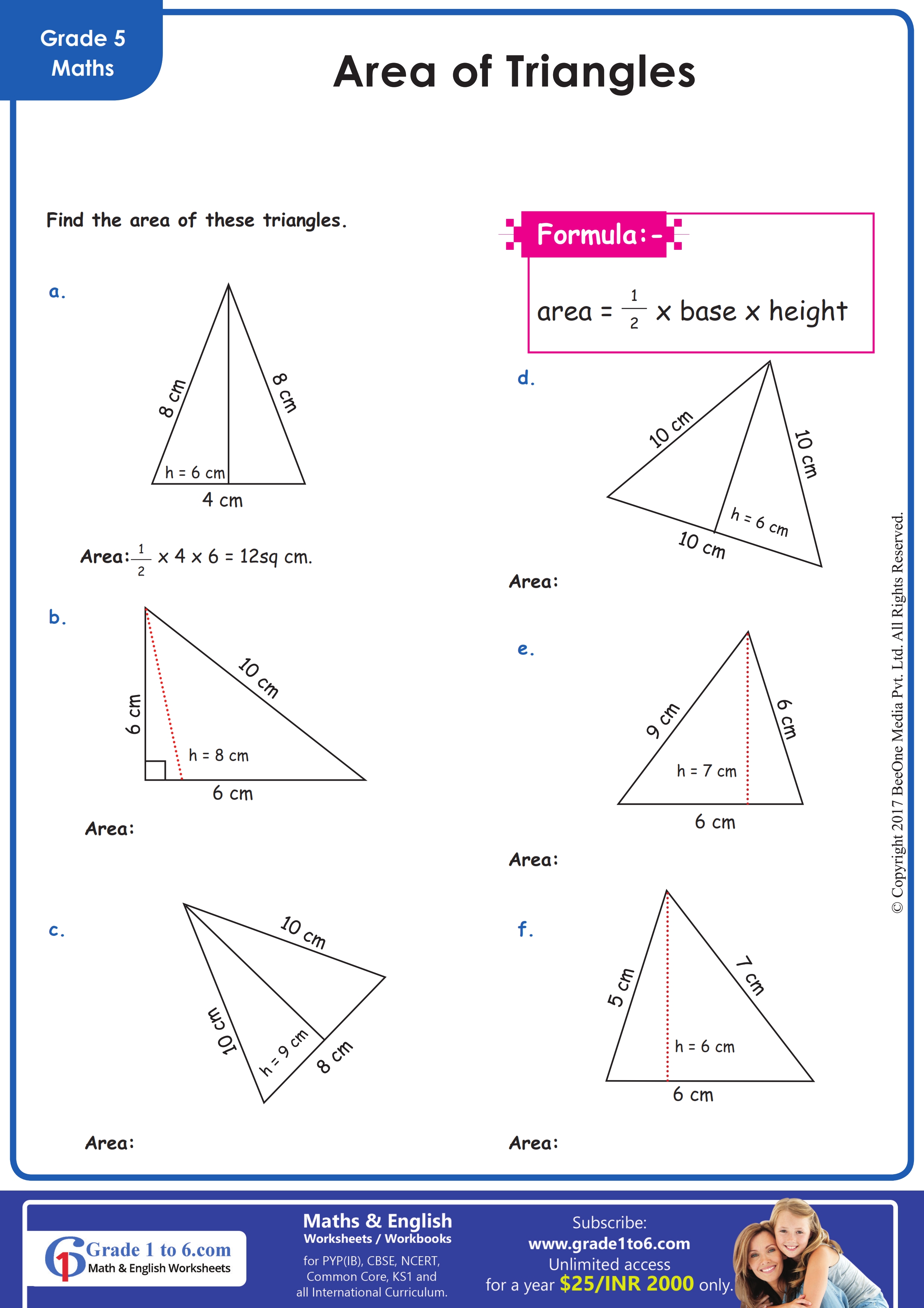 Area of Triangles Worksheets | PYP IB Grade 5
