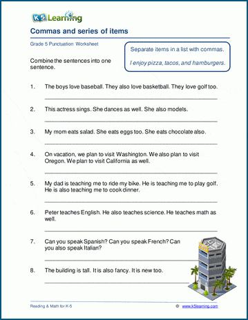 Writing items in series worksheets | Worsheets library