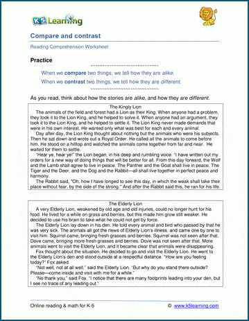 Compare and contrast details | Worsheets library