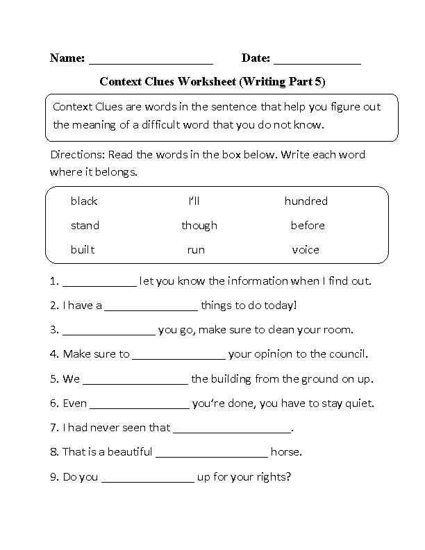 worksheets library | Context Clues Worksheets