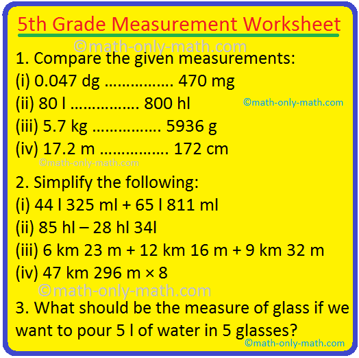 5th Grade Measurement Worksheet | Worsheets library | Metric Units | Answers