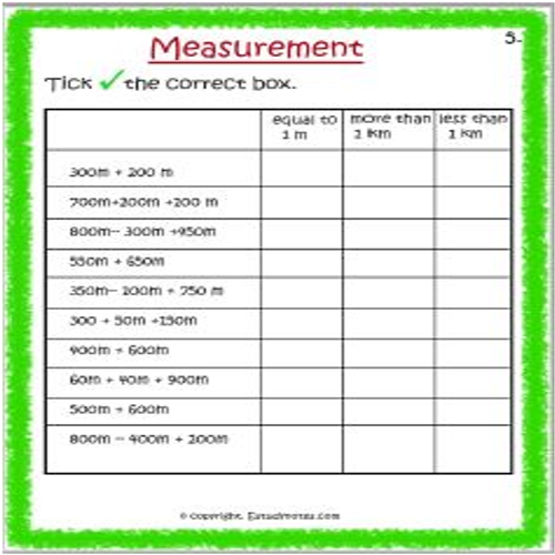 Maths Measurement Worksheet 5 Grade 3