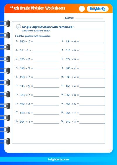 5th grade division worksheet