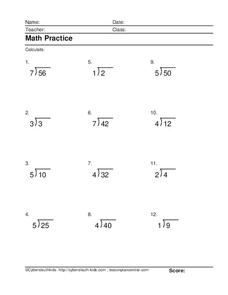 Math Practice: Dividing Worksheet for 4th - 5th Grade | Lesson Planet