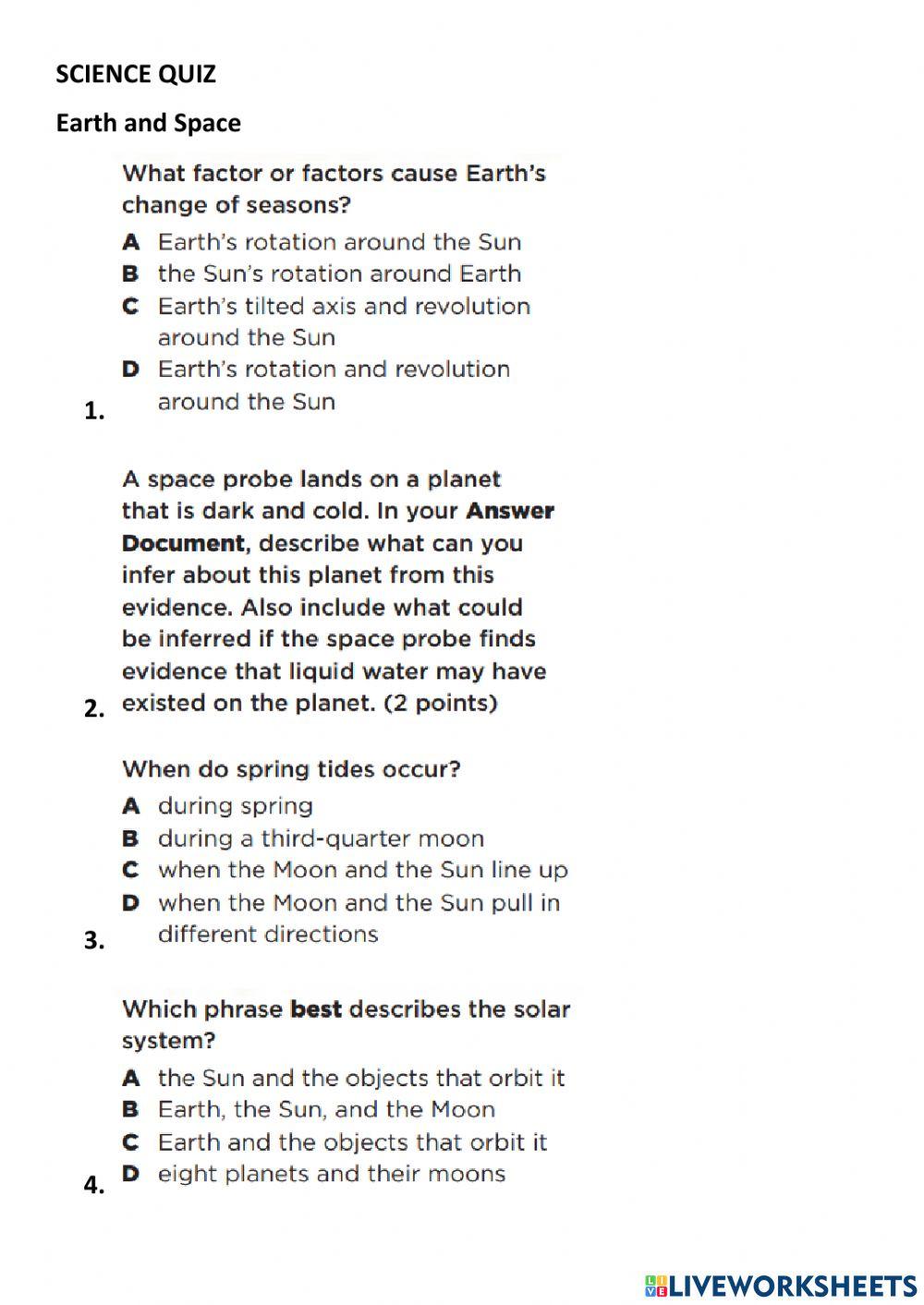 Earth and Space assessment Year 5 worksheet Live Worksheets