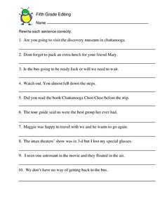 Fifth Grade Editing Worksheet for 5th - 6th Grade | Lesson Planet