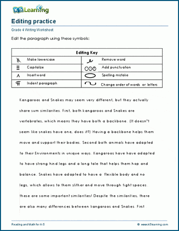 Paragraph editing worksheets for Grade 4| Worsheets library
