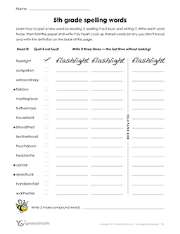 5th grade Worksheets, word lists and activities. | GreatSchools