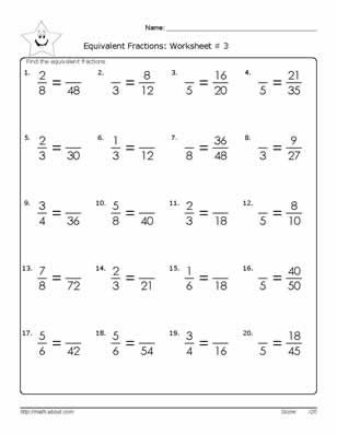 Equivalent Fraction Worksheets