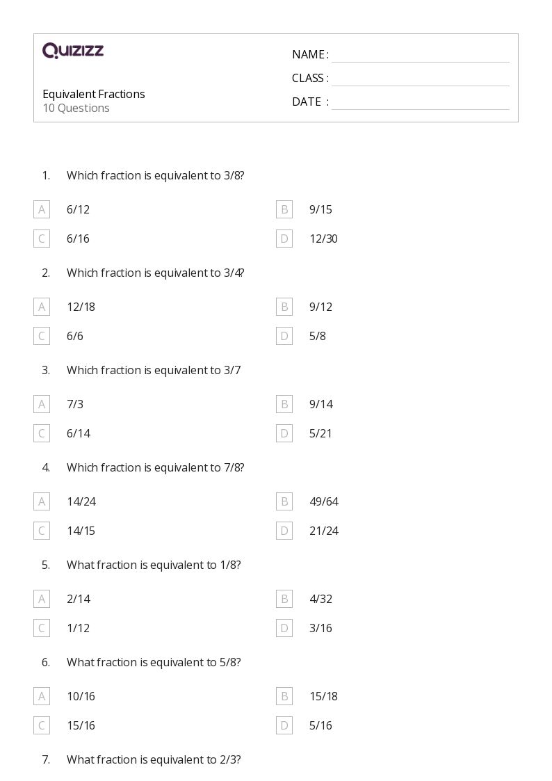 5th grade equivalent fractions worksheet