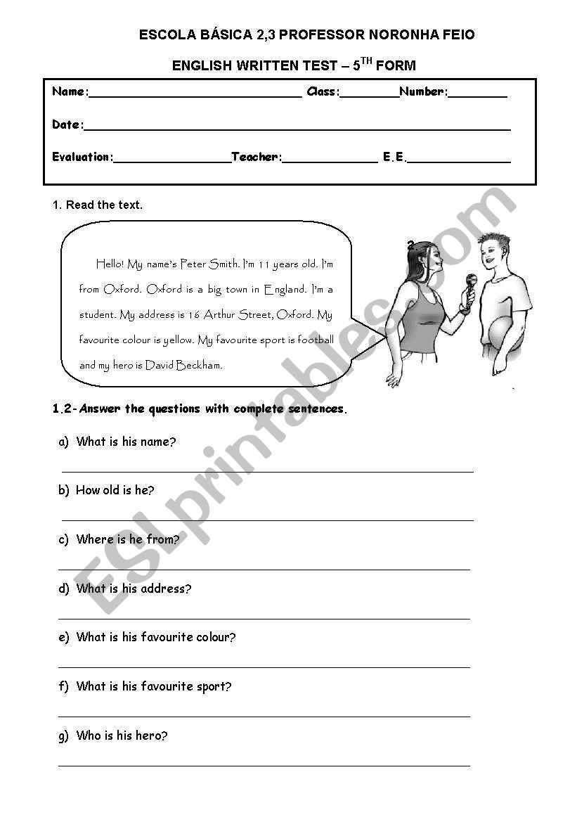 TEST 5TH GRADE - ESL worksheet by celiamc