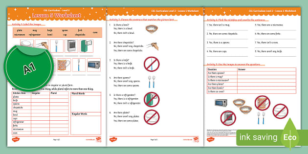 ESL Curriculum Level 2, Lesson 5 Worksheet (teacher made)