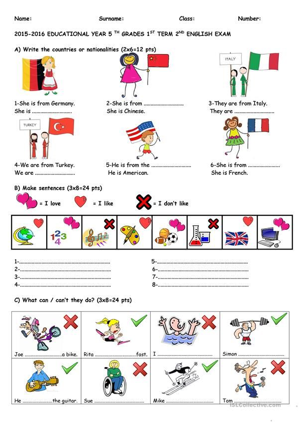 5th grade 2nd exam - English ESL Worksheets for distance learning ...