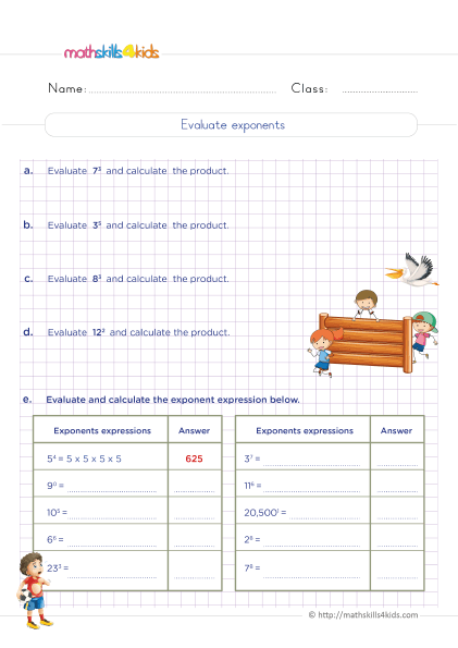 5th grade exponents worksheet