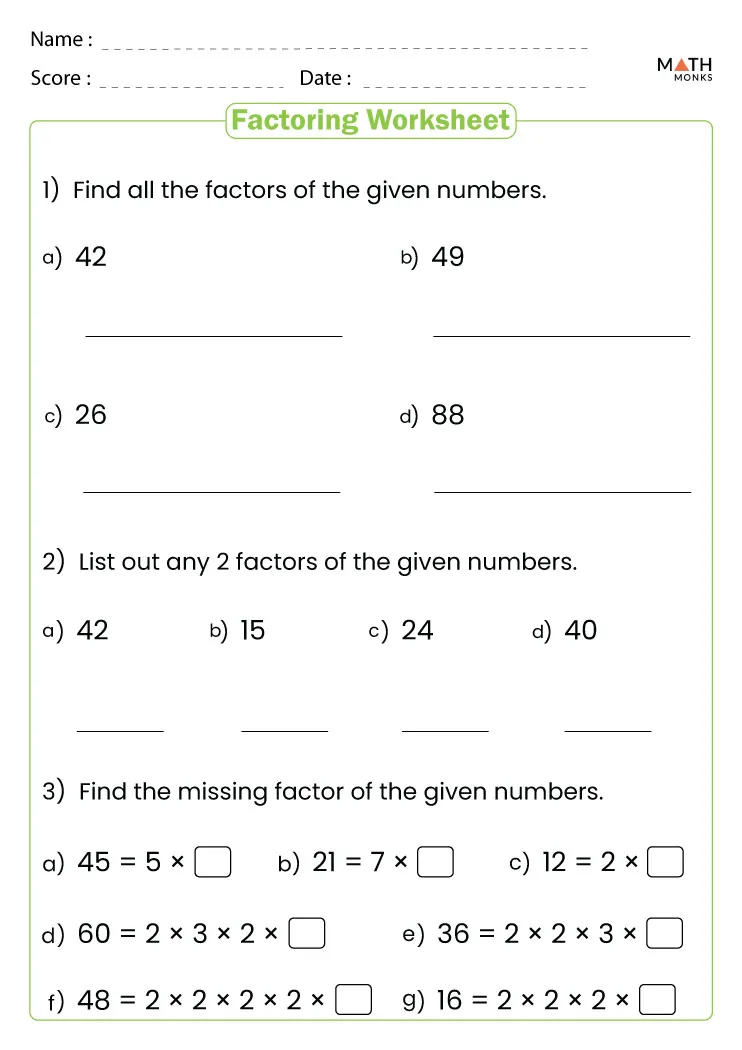 Factors Worksheets - Math Monks
