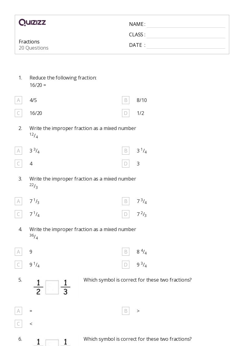 50+ Fractions worksheets for 5th Grade on Quizizz | Free &  Printable