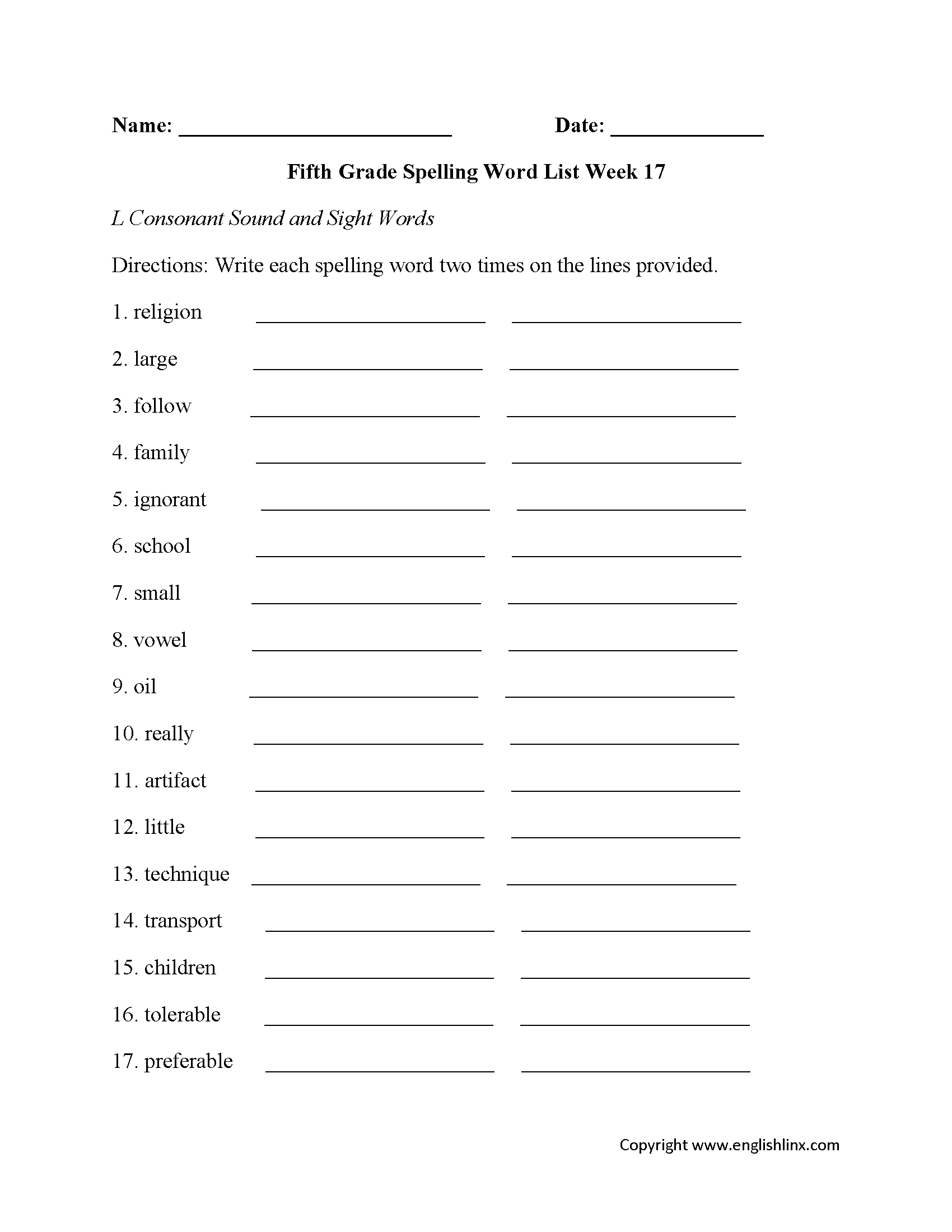 5th grade free worksheet