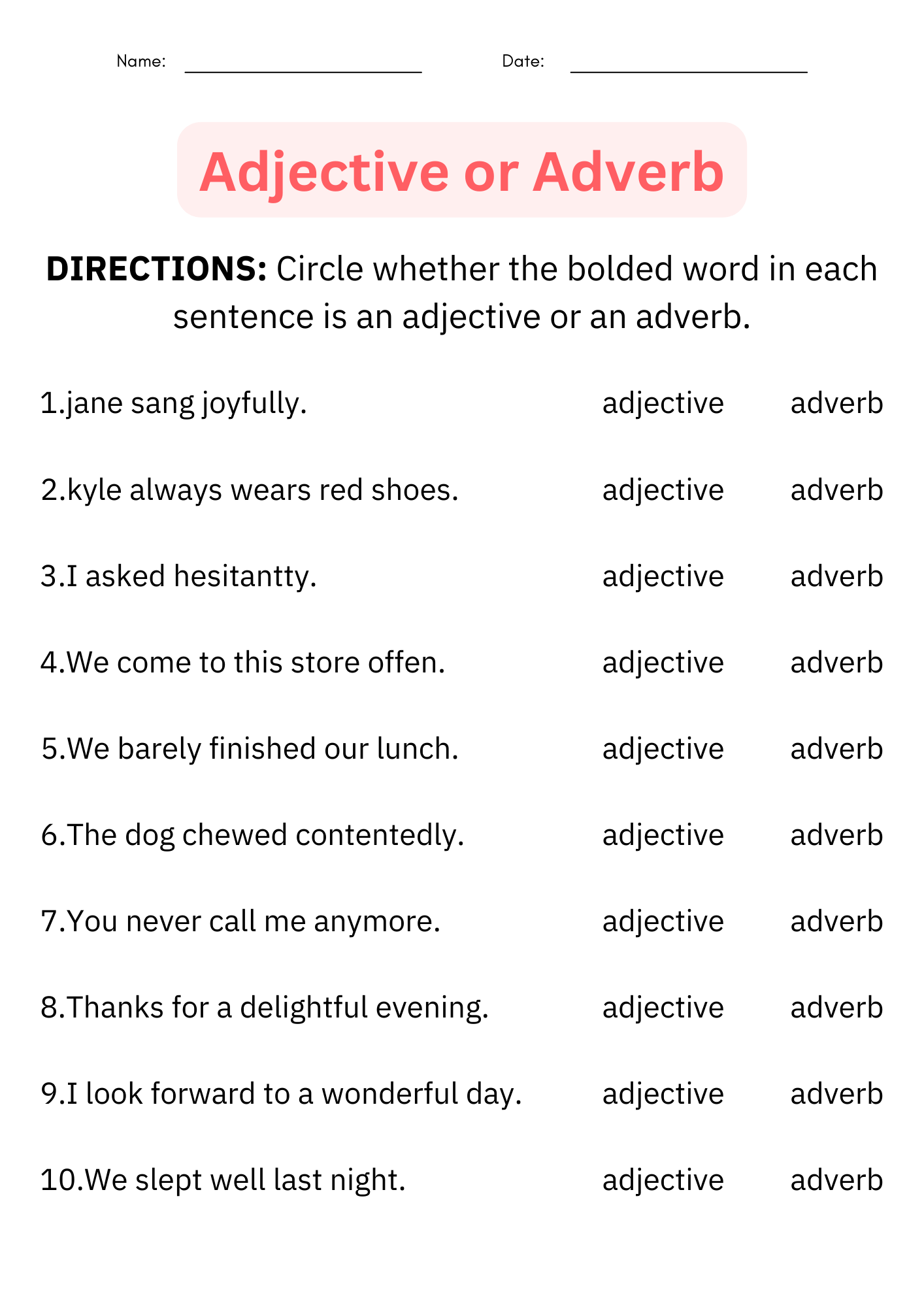 5th grade grammar worksheet
