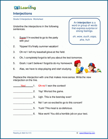 Interjections worksheets | Worsheets library