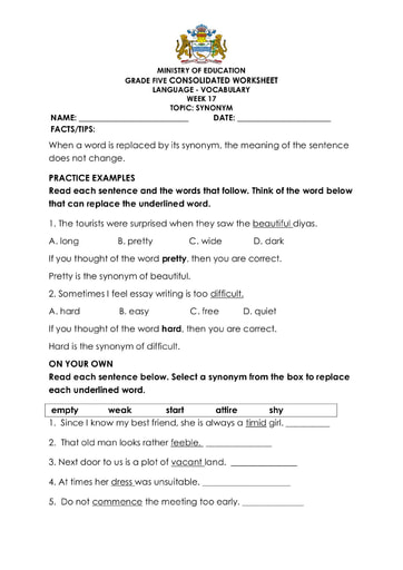 Grade 5 English Language Vocabulary Week 17 - 2022 - consolidated ...