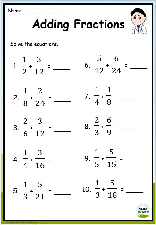 5th grade math fraction worksheet