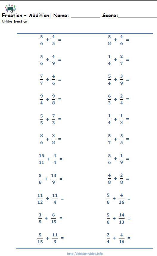 5th grade math fraction worksheet