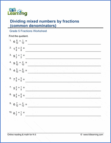 5th grade math fraction worksheet