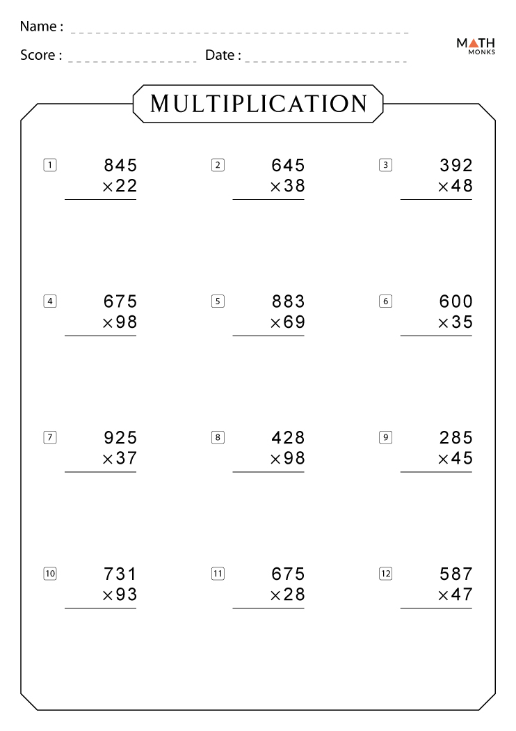 5th Grade Multiplication Worksheets with Answer Key