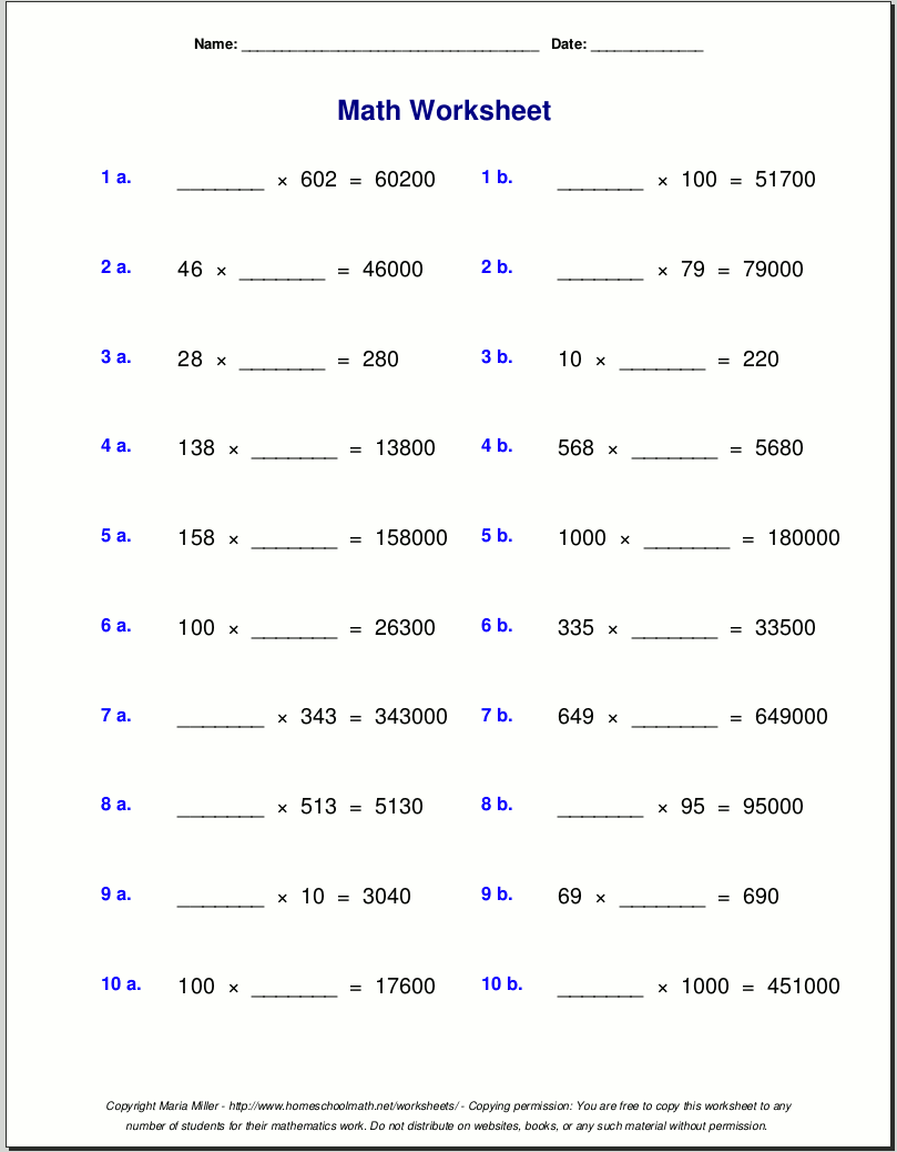 Grade 5 multiplication worksheets