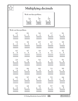 Multiplying decimals | 5th grade Math Worksheet | GreatSchools