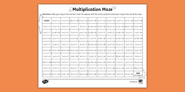 Math Multiplication Maze x 2 Activity for 3rd-5th Grade