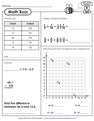5th grade math review worksheet pdf