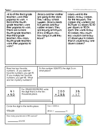 5th grade math review worksheet pdf