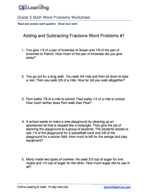5th grade math word problem worksheet