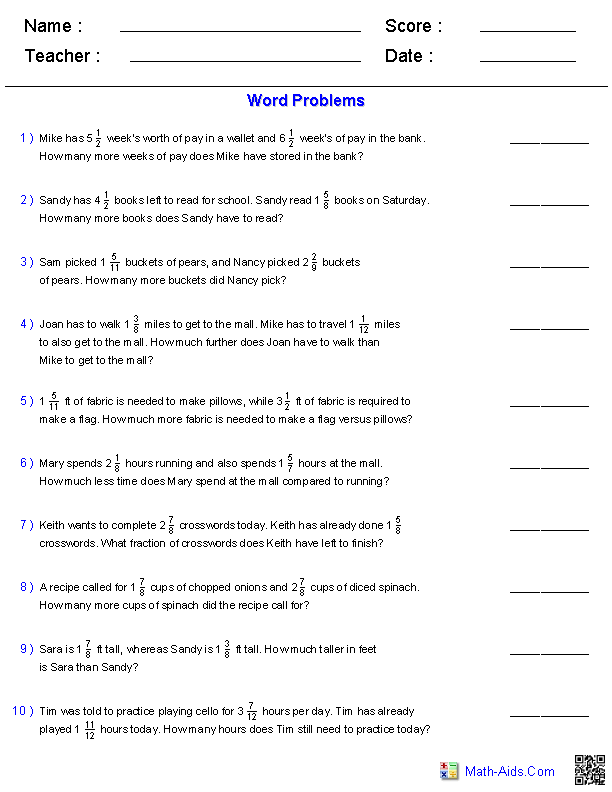 Word Problems Worksheets | Dynamically Created Word Problems
